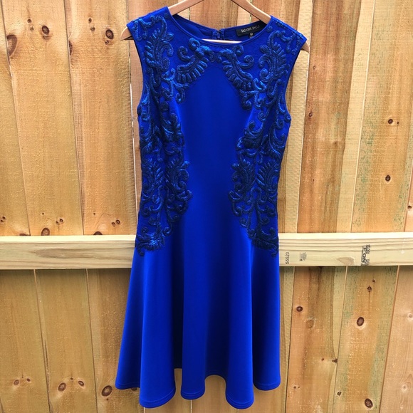 Tadashi Shoji Royal Blue Sheath Dress with Paisley Sequins Medium - Picture 1 of 12